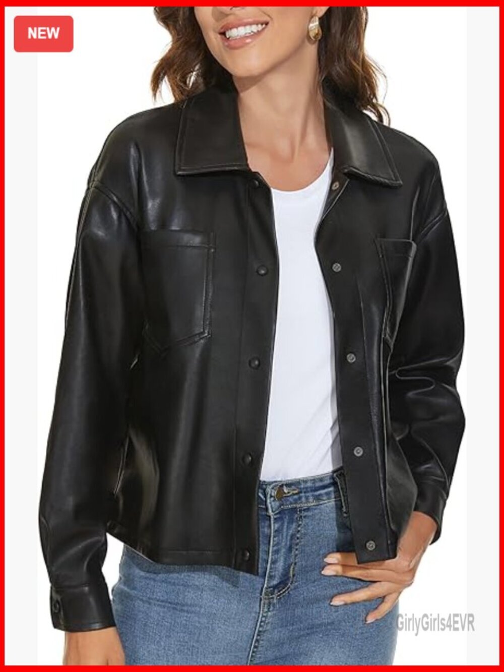 Faux Leather Shacket Moto Biker Jacket Loose Fit Blazer Long Sleeve Plus Size